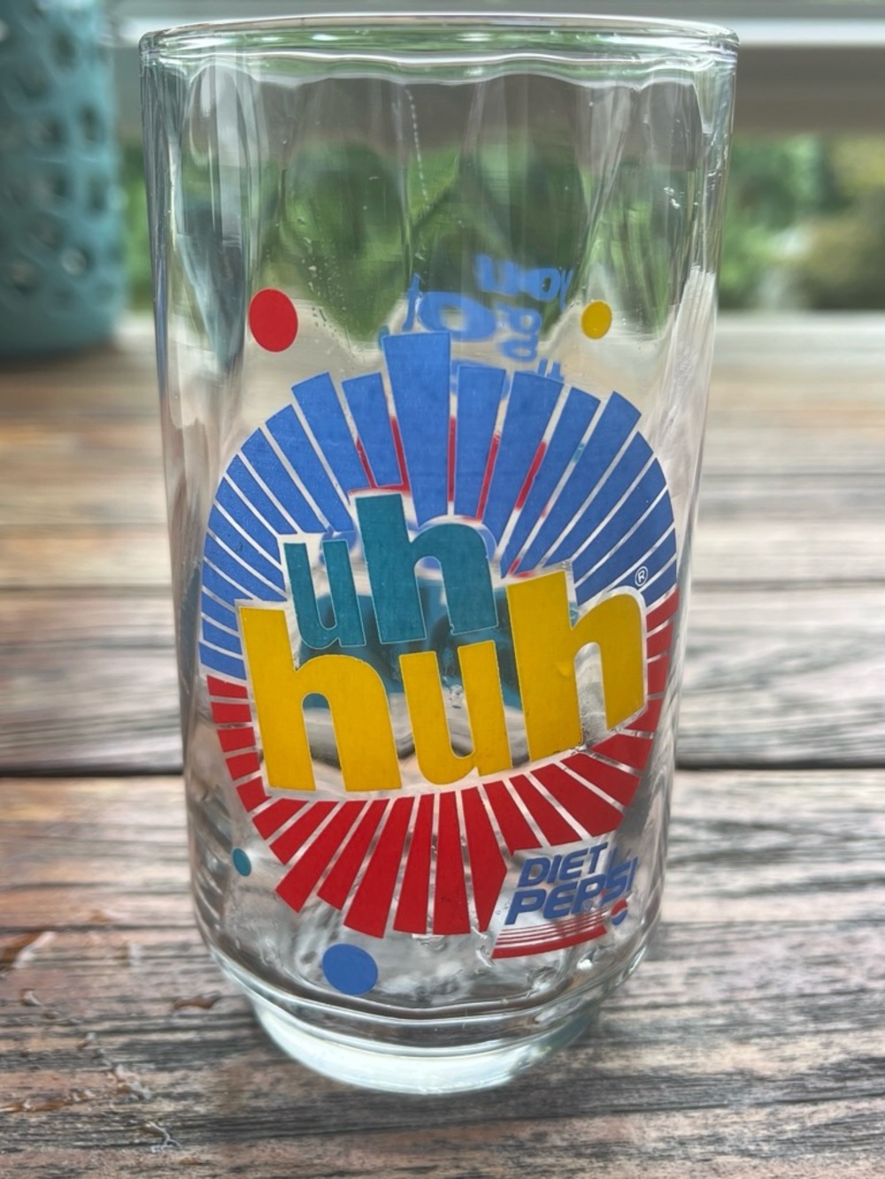 Pepsi Diet Pepsi 'uh huh' Promotional Glass with Blue Yellow Red Graphics